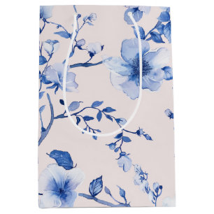 Romantische Blush Blau Bloemige Bruids-Shower Medium Cadeauzakje