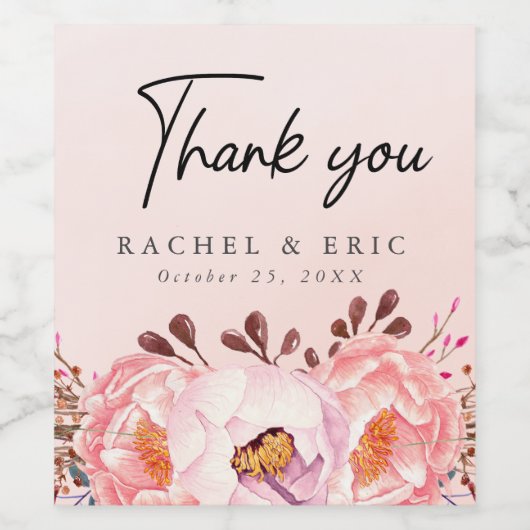 Romantische Blush Bloemen bruiloft Dank u Wijn Etiket (Enkel label)