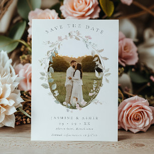 Romantische Blush Bloemen Krans Foto Huwelijk Save The Date