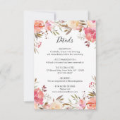 Romantische Blush Bloom Bloemen Huwelijksdetails Kaart (Voorkant)