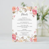 Romantische Blush Bloom Bloemen Huwelijksdetails Kaart (Staand voorkant)