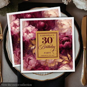 Romantische Blush Bourgondië Gouden Waterverf 30e Servet