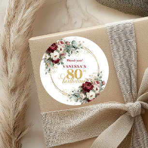 Romantische Blush Burgundy 80ste Verjaardag Sticke Ronde Sticker