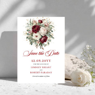 Romantische Blush Burgundy Bloemige Save The Date