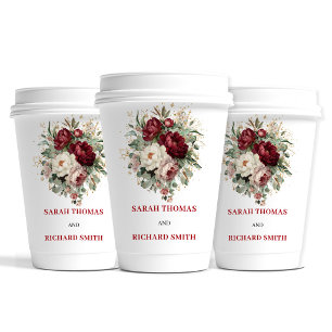 Romantische Blush Burgundy Bloemige Trouw Cups Papieren Bekers