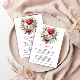 Romantische Blush Burgundy Bloemige Trouwdetails Informatiekaartje