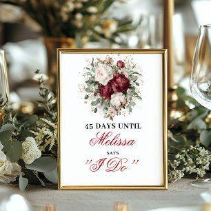 Romantische Blush Burgundy Countdown Bruidsschild Poster