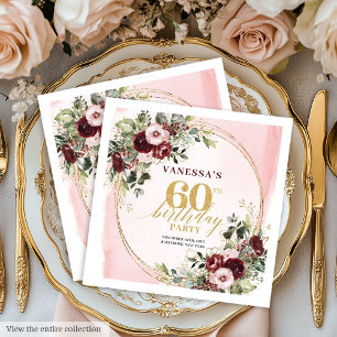 Romantische Blush Gouden Rozen Boho 60 Verjaardag Servet