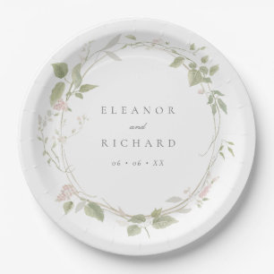Romantische Blush & Green Bloemen Krans Trouwen Papieren Bordje