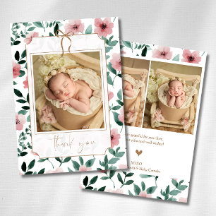 Romantische Blush Groene Bloem Gouden Lint Baby Fo Aankondiging