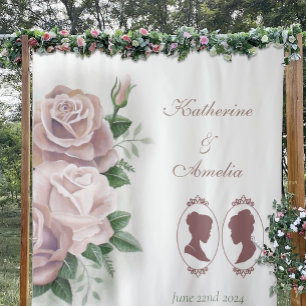 Romantische Blush Regency Lesbische Bruiloft Wandkleed