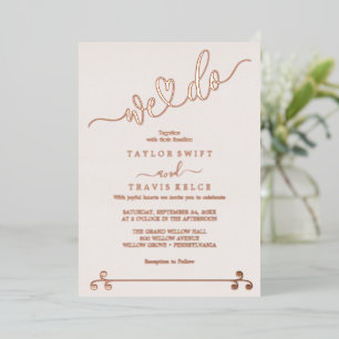 Romantische Blush & Rose Goud Folie "We Do" Trouwk Uitnodiging
