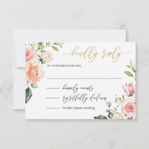 Romantische blush roze bloemengoud script letterty RSVP kaartje