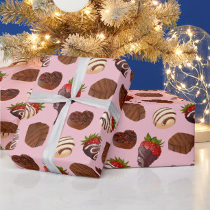 Romantische Blush Roze Chocolade Aardbei & Truffel Cadeaupapier