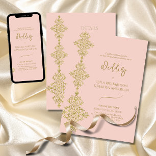 Romantische Blush Roze Goud  Bruiloft Kaart