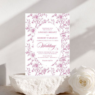 Romantische Blush Roze Roos Patroon Trouw Uitnodig Kaart
