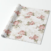 Romantische Blush Roze Rozen - Witte Achtergrond Cadeaupapier (Uitgerold)