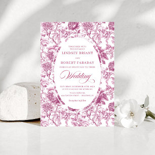 Romantische Blush Roze Toile Rozen Trouw Uitnodigi Kaart