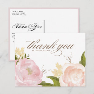 Romantische Blush Roze Tuin Rozen bruiloft Dank u Briefkaart