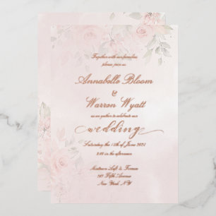 Romantische Blush Rozen Tuin 1 met Roos Gold Folie Uitnodiging