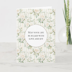Romantische Blush White Rose Bloemen Stripes Trouw Kaart