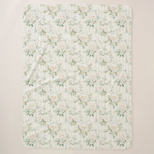 Romantische Blush Witte Rozen Bloemstrepen Sherpa Deken