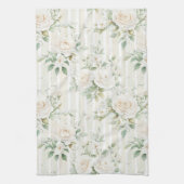 Romantische Blush Witte Rozen Bloemstrepen Theedoek (Verticaal)