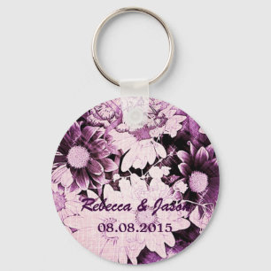 romantische bohemen paarse daisy bruiloft sleutelhanger