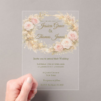 Romantische Boho Elegante Roos Acryl Uitnodigingen