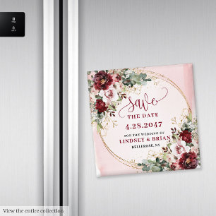 Romantische Boho Marsala Blush Goud Save the Date Magneet