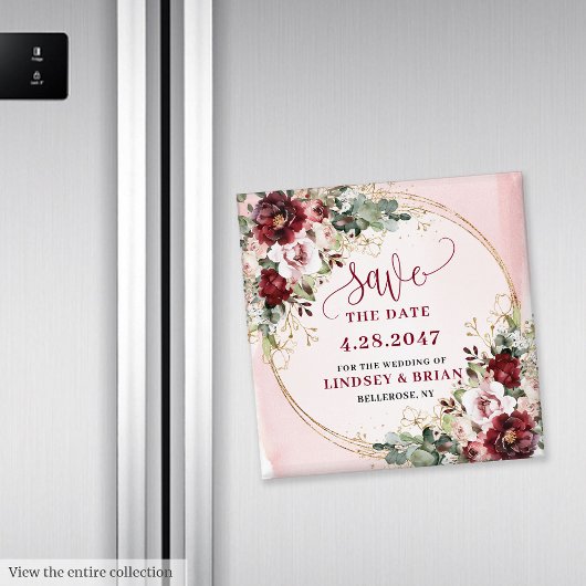 Romantische Boho Marsala Blush Goud Save the Date Magneet