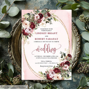 Romantische Boho Marsala Blush Gouden Rozen Bruilo Kaart