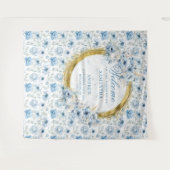 Romantische Boho Pastel Blauwe Gouden Trouwtapijt Wandkleed (Voorkant (horizontaal))