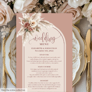 Romantische Boho Stof Roze Pampas Bloemige Bruilof Menu
