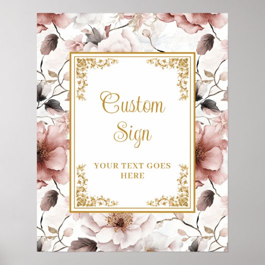 Romantische boho stoffige roze bloemen goud 8x10 t poster (Voorkant)