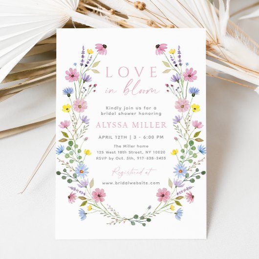 Romantische Boho Tuin Wilde Bloemen Bruidsfeest Kaart