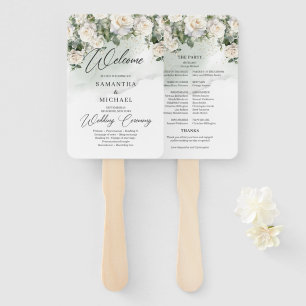 Romantische boho witte rozen en groen bruiloft handwaaier