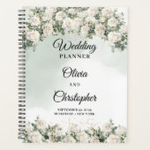 Romantische boho witte rozen en groen bruiloft planner (Voorkant)