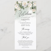 Romantische boho witte rozen en groen bruiloft programma (Voorkant)