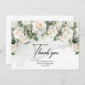 Romantische boho witte rozen en groen & goud bedankkaart (Voorkant / Achterkant)