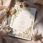 Romantische Botanische Bloemen & Vogelbruiloft Kaart