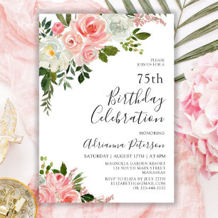 Romantische Botanische Blush Roos Bloem 75ste Verj Kaart