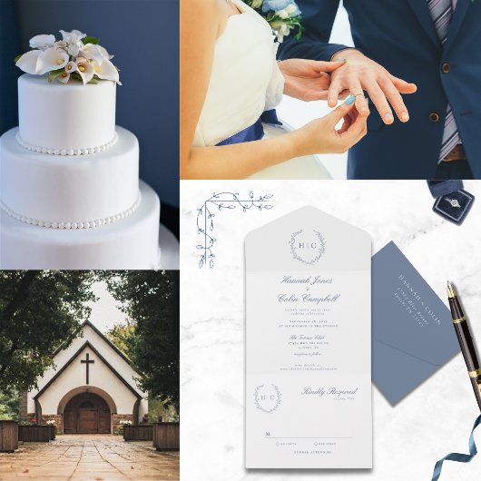 Romantische Botanische Crest Bruiloft All In One Uitnodiging