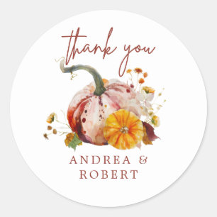 Romantische botanische pompoen- en bloem bedankje ronde sticker