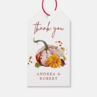 Romantische botanische pompoen- en bloemen bedankj cadeaulabel