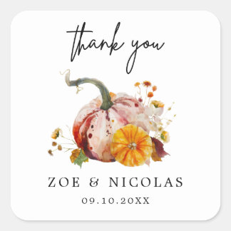 Romantische botanische pompoen- en bloemen bedankj vierkante sticker