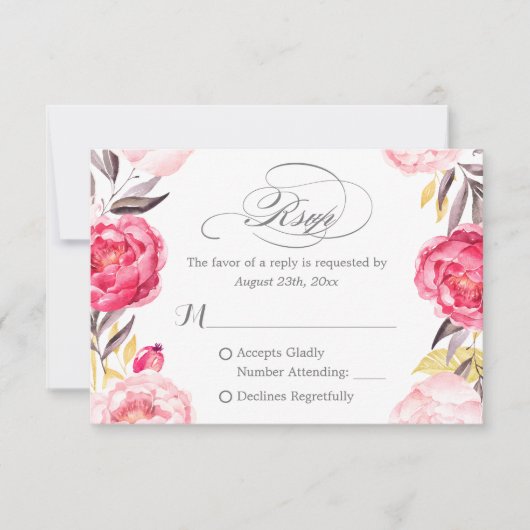 Romantische botanische Rozen Floral Swash RSVP (Voorkant)