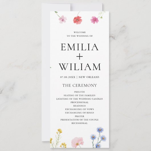 Romantische Botanische Wildflower Wedding Program (Voorkant)