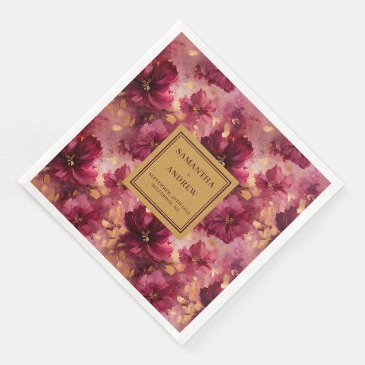 Romantische Bourgogne Blush Goud Trouwpapier Serve Servet (Hoek)