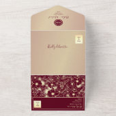 Romantische Bourgogne Goud Bloemen Bruiloft All In One Uitnodiging (Buitenkant)